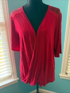 h.i.p. Red Lace-Shoulder Wrap-Style Tunic